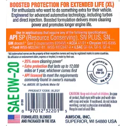AMSOIL Extended Life 0W-20 szintetikus motorolaj, 946ml