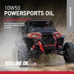 Red Line 10W50 Powersports Oil – Maximális védelem ATV-khez, UTV-khez és nagy teljesítményű motorkerékpárokhoz, 946ml