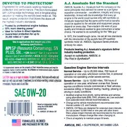 BACK LABEL SPECIFICATII Ulei motor 0W-20 sintetic AMSOIL Signature, galon SUA, 3.8L ASM1G