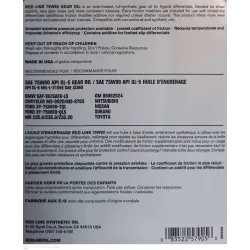 Ulei diferențial 75W-90 GL-5 LS sintetic Red Line, 3.8L – etichetă spate și specificații tehnice